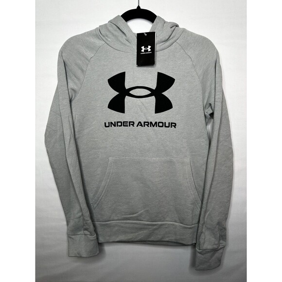 Under Armour Boys Rival Fleece Big Logo Gray & Black Hoodie Size Youth Large NEW - Picture 1 of 8